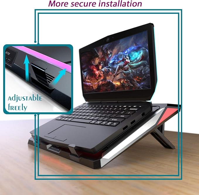IETS GT300 Double Blower Laptop Cooling Pad for 14-17 Inch Gaming Laptop, Cooler Pad with Dust Filter, Flexible Rubber Ring, Colorful Lights,Adjustable Mount Stand,Third Gear Speed
