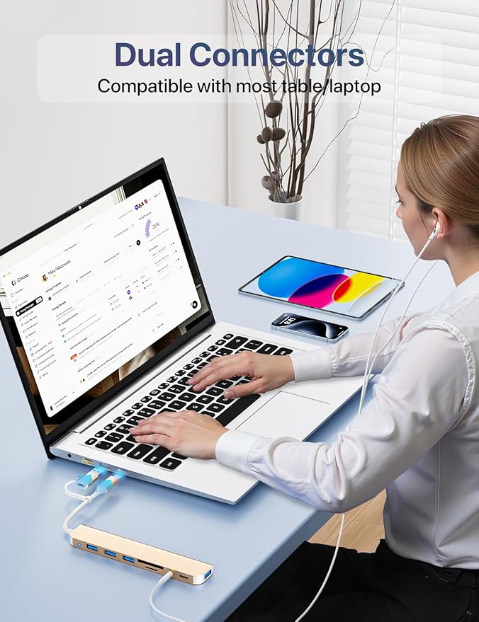 USB C/USB Hub Multiport Adapter,USB 3.0 Hub Aluminum 8 in 1 USB Splitter with SD/TF Card Reader,1 x USB 3.0, 3 x USB 2.0, 1 x USB C,and 3.5mm Audio Output for MacBook Pro Air,iPad Pro,Laptop-Gold