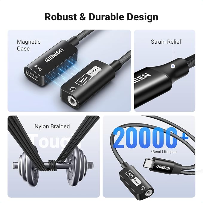 UGREEN Magnetic USB C to 3.5mm Audio Adapter and Charger 2 in 1 Hi-Res 32bit/384kHz Aux to USB C with PD 60W Fast Charging Dongle Cable for iPhone 17 Pro Max, Switch 2, Galaxy S25Ultra, iPad Pro