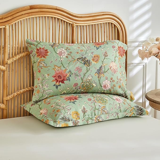 LifeTB Farmhouse Floral Comforter Full Comforter Set Botanical Flowers Vines Pattern on Green Floral Bedding Comforter Set Fluffy Soft Microfiber Aesthetic Bedding Botanical Comforter for All Seasons