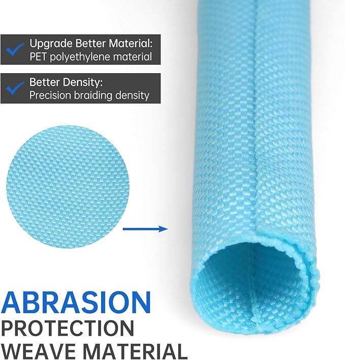 YOUBO Split Braided Cable Sleeve，Flexible Wire Loom Tubing, Automotive Cord Protector Pet Proof, Cable Management for Computer TV Electric Wires Harness 16ft (Sky Blue, 5mm（3/16")