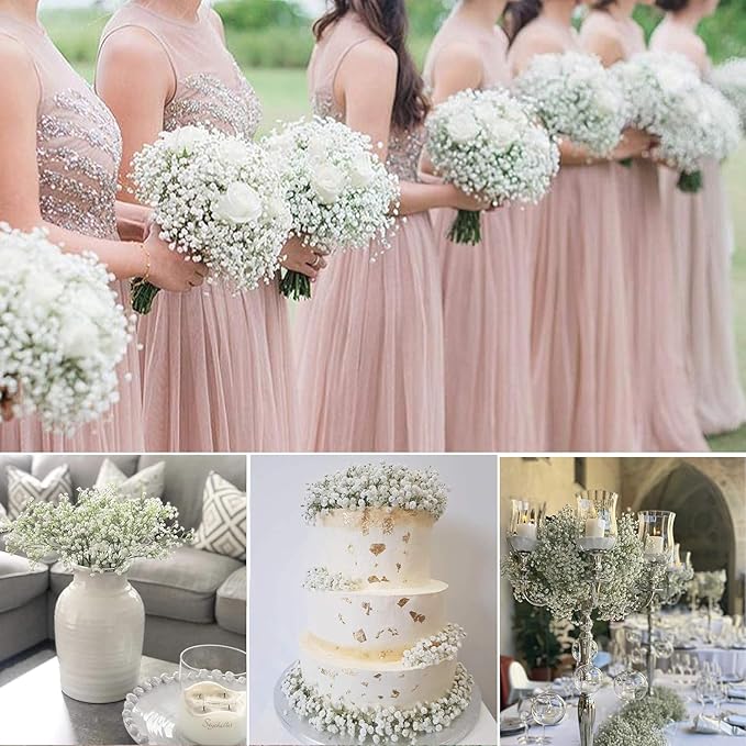 JIFTOK Babys Breath Artificial Flowers, 180 Pcs Fake Flowers Gypsophila Bouquet Fall Flowers Artificial for Decoration, Real Touch Silk Flower for Wedding Christmas DIY Party Home Garden Office(White)