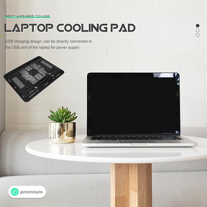 HOMSFOU Silent Laptop Cooling Fan Pad with Anti-Slip Plastic Bracket, Notebook Cooler Stand for Desk Use, Black Laptop Riser Holder Compatible with Tablets and Computers