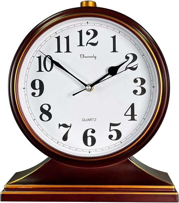 Beesealy Desk Clocks for Table Decor,Retro Mantel Clock Battery Operated for Fireplace Mantel, Living Room,Bedroom,Office,Desktop Decoration (Frosted Style)