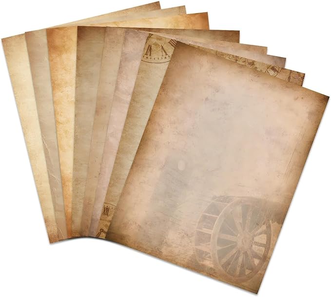 Tlenpo 128PCS Vintage Paper 8.5 x 11 in Double-sided Aged Paper for Writing Letter writing Paper, Decorative Printer Paper for Invitation, Resume, Diploma, Art, Certificate Antique, 8 Designs
