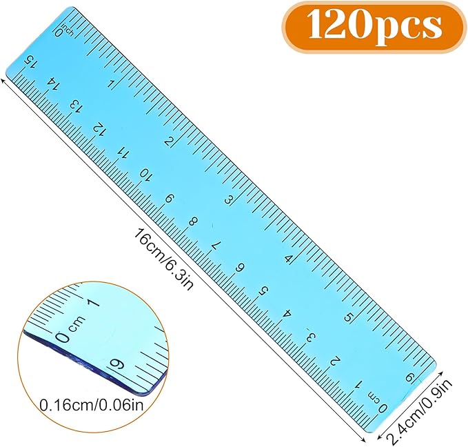 120 Pcs 6 Inch Rulers Bulk Plastic Flexible Small Straight Rulers with Inches and Centimeters First Day of School Gift for Students Back to School Office Supplies(Colorful, Transparent)