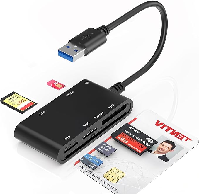 SIM Card Adapter for Computer - 7 in 1 CAC Smart Card Reader Military, MS Pro Duo/SD/TF/M2/ID/IC/PIV/SIM Card Reader, Memory Stick Pro Duo Adapter SIM Card Reader for Computer,PC,Windows,Linux,MacOS