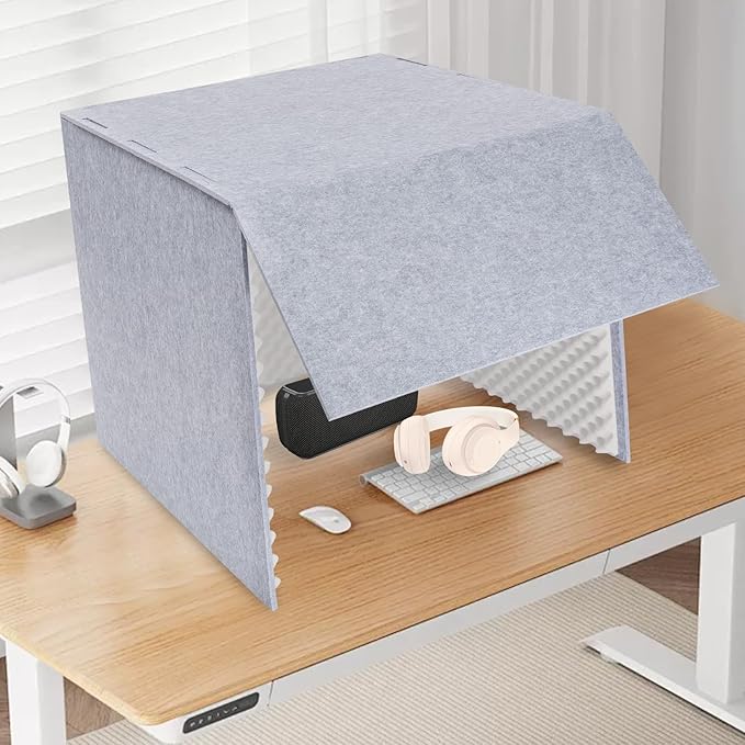 Desktop Soundproof Cover, Portable Vocal Recording Booth Isolation Booth Small Music Recording Studio Vocal Sound Absorbing Shield Sound Proof Foam Panels for Offices,Home,Recording Studios (Gray)