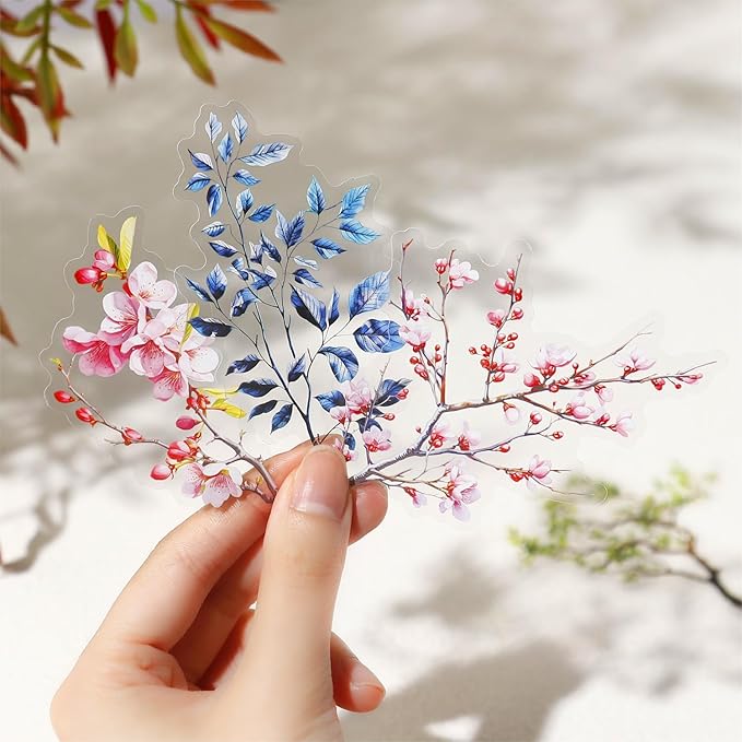 MiyouLuna 120Pcs Botanical PET Stickers, Branch and Leaf Designs for Scrapbooking Waterproof Journaling Supplies Junk Journal Ephemera with Storage Organizer