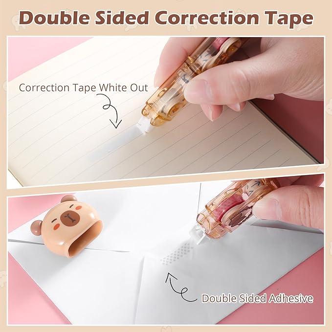 Kogcmeetl 7 Pcs Cute Capybara Stationary Set Kawaii School Supplies Japanese Stationery, Includes Pencil Sharpener, Eraser, Correction Tape, Glue Tape, Sticky Notes, Ruler, for Office School Supplies