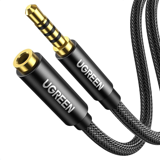 UGREEN Headphone Extension Cable 4 Pole TRRS 3.5mm Extension with Microphone Male to Female Stereo Audio Cable Gold Plated Nylon Braided Compatible with iPhone iPad Smartphones Media Players, 10FT