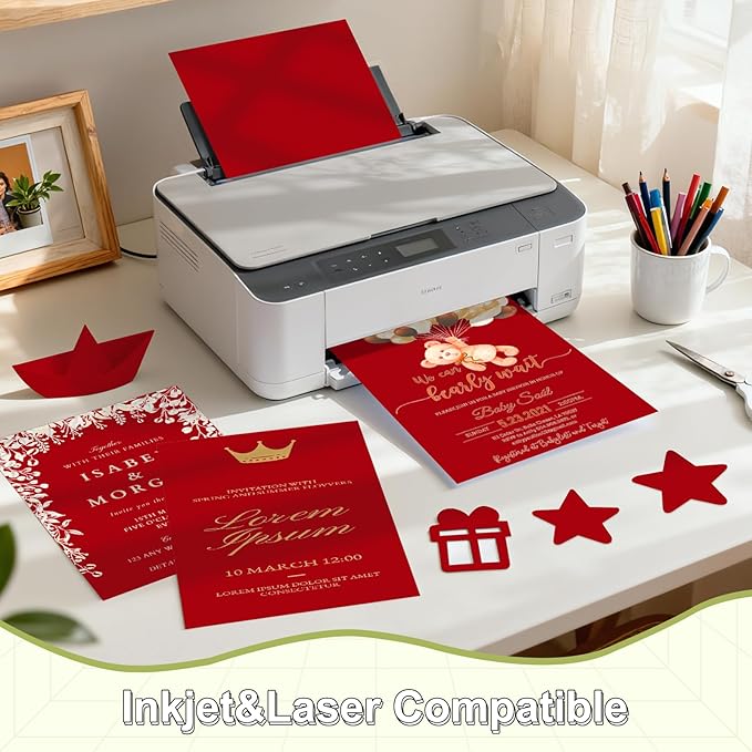 40 Sheets Cardstock 8.5x11, 65lb Red Card Stock, Construction Paper, 180gsm Thick Printer Paper for Printing, Painting, Card Making, Kids School Supplies,Party Decorations