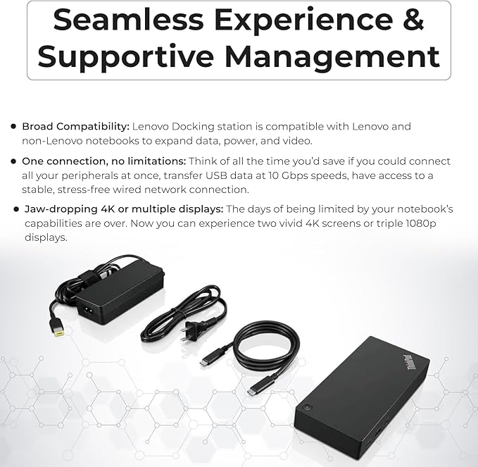 Lenovo 40AS0090US Thinkpad Docking Station Gen 2 - Supports 4K Display, 1 Year Warranty, Lenovo Docking Station with 90W Adapter, HDMI, USB-C, DisplayPort Cables - USB-C Thunderbolt 3 Dock (Renewed)