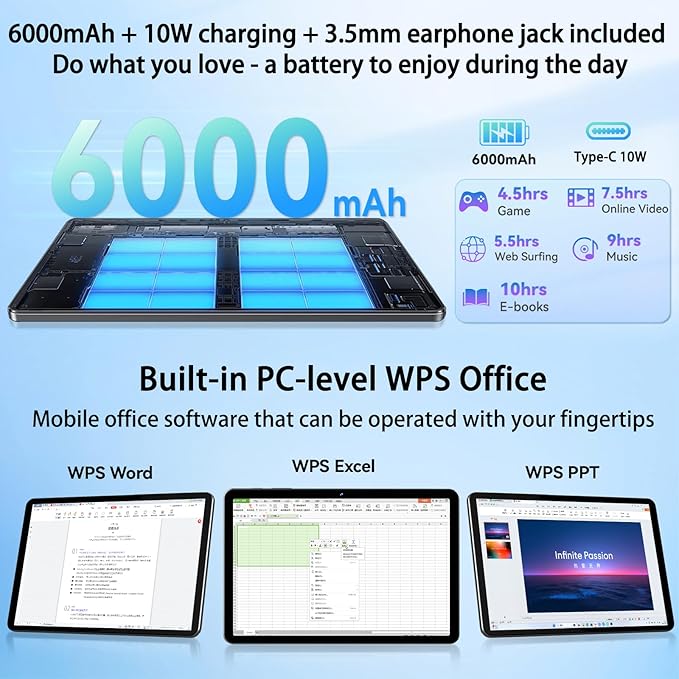 Android 15 Tablet 10 inch, 2025 Tablet with Keyboard, 2-in-1 Tablets with T615 Octa-Core, 20GB+128GB+2TB Expand, Gemini AI, 8MP Camera, 6000mAh, Android tablet with Keyboard, Mouse, Case, Stylus