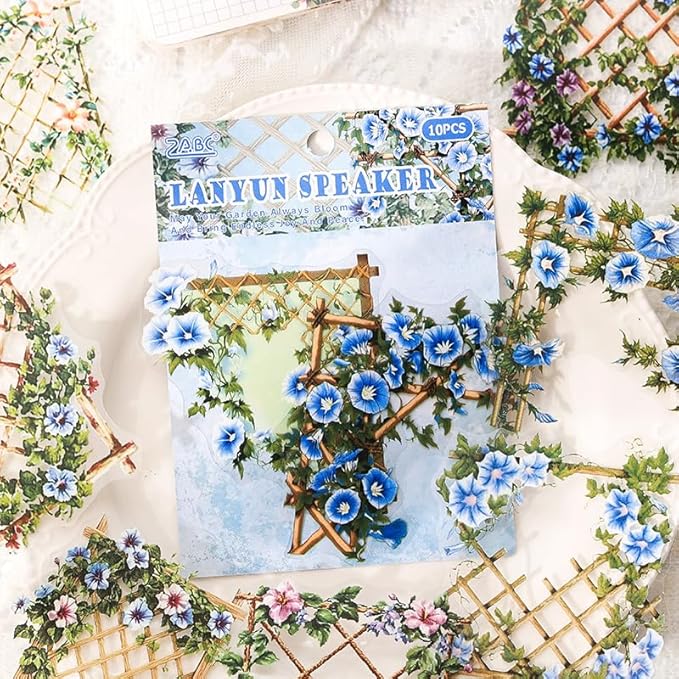 Dwpetzo Garden Flower Landscape Stickers for Journaling, 6 Themes Transparent PET Wildflower Brick Wall Fence Vines Stickers for Scrapbooking, Junk Journal Supplies, Collage, Planner, Mixed Media