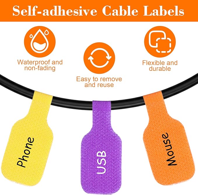 32PCS Cable Cord Labels Tags Large Size Multicolored Write on Wire Label for Electronics Organizing Wires and Identification, Reusable Multiple Uses Handwriting Cable Markers Tag(8 Colors)