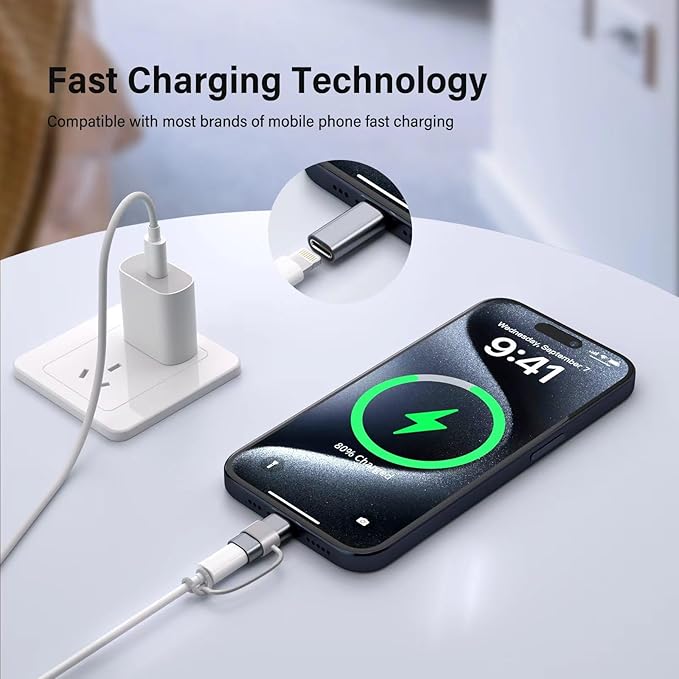 4 Pack Lightning to USB C Adapter for iPhone 15/16/17 Pro/17 Pro Max,for iPhone 17/16 Charger,17/16 Accessories,Fast Charging & Data Transfer