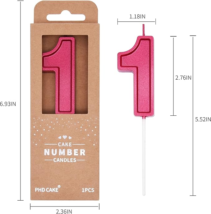 PHD CAKE 2.76 Inch Luxe Red 1 Number Birthday Candles, Red Number Candles, Cake Number Candles, Party Celebration