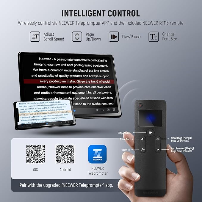 NEEWER X1 Pro II Teleprompter 9" All Metal with RT113 Remote/App Control, Quick Switch 1s Lock Arca Type QR Plate, Magnetic Phone Clamp Compatible with iPhone Android Smartphone, Assembly Free
