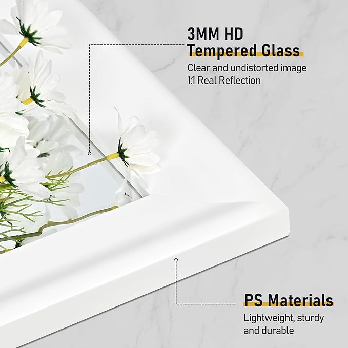 CULER White Wall Mirror for Bathroom,Rectangle Rustic Large 30 x 36 inch Hanging Vanity Mirrors for Living Room,Bedroom,Entryway