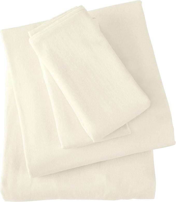 Market & Place 100% Turkish Cotton Flannel Sheet Set | 4 Piece Deep Pocket Solid Cozy Winter Bed Sheets | Double Brushed for Extra Softness & Comfort | Chalet Collection (Queen, Ivory)