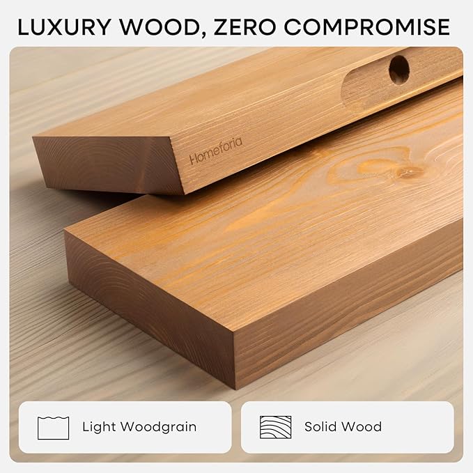 Homeforia 20 inch Golden Oak Floating Shelf, High End Solid Real Wood 20inch Small Floating Shelves for Wall Mounted, Oak Wooden 20in Floating Shelves, Heavy Duty Bracket, 20 X 6.5 X 1.75 in, Set of 4