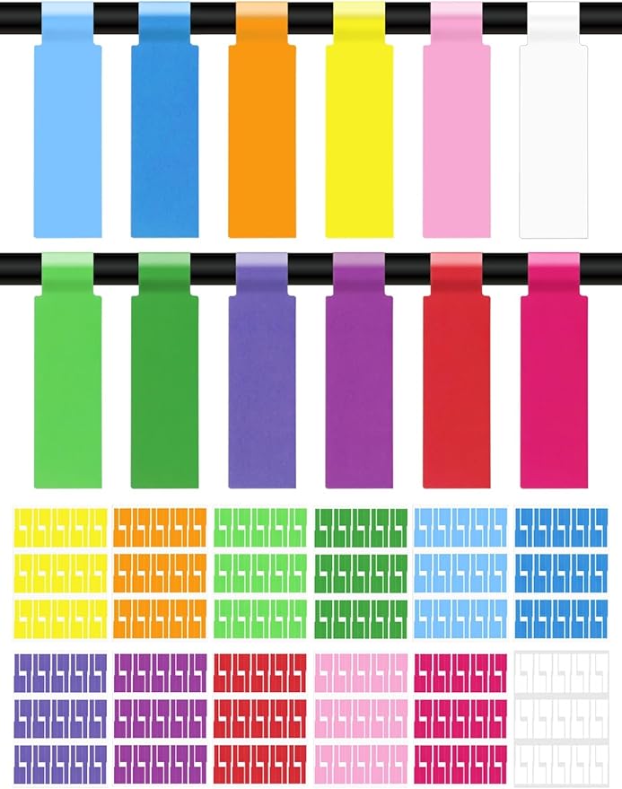 750 PCS Cable Labels, 12 Colors Waterproof Cable Tags Wire Labels for Cable Management, Self Adhesive Wire Label Printable for Laser Printer and Handwriting