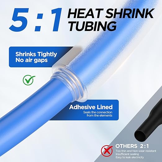 5:1 Heat Shrink Tubing Kit 500 PCS, Industry-Leading 5:1 Ratio Adhesive Lined, Marine Grade Dual Wall, Waterproof Electrical Wire Wrap Assortment – Industrial & Automotive Heat Shrink Tube Kit