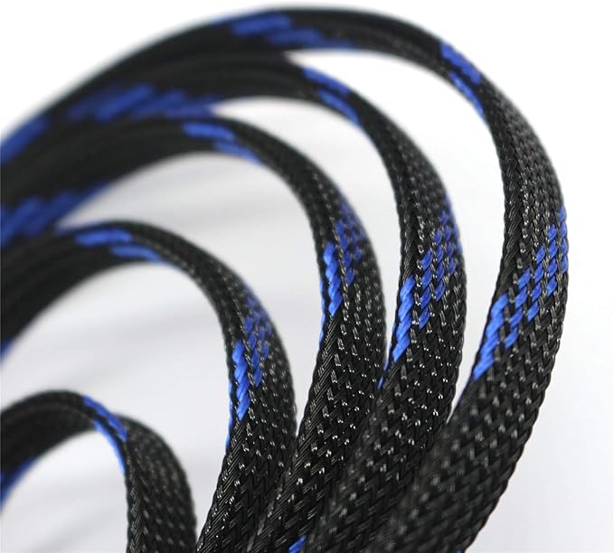 30ft PET Expandable Sleeving Wire Cable Sleeve (1/4", Steel Blue&Black)