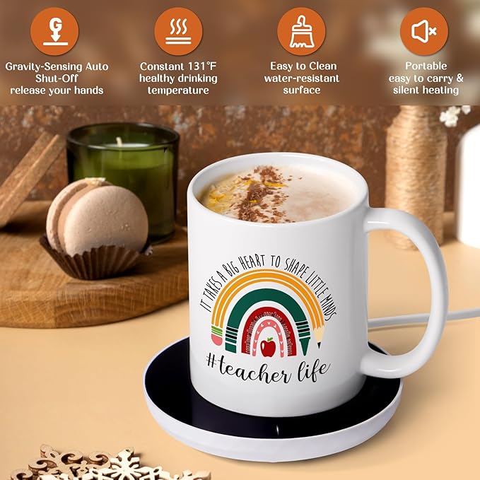 LiqCool Teacher Gifts for Women, Coffee Mug Warmer & It Takes a Big Heart Coffee Mug, Best Teacher Christmas Gifts, Teacher Appreciation Gifts for Daycare/Preschool/Retirement/End of Year(11 Oz)