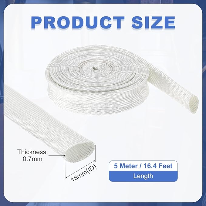 uxcell Insulation Cable Protector,18mm/0.71 Inch-5m/16 Feet High Temp Fiberglass Sleeve White