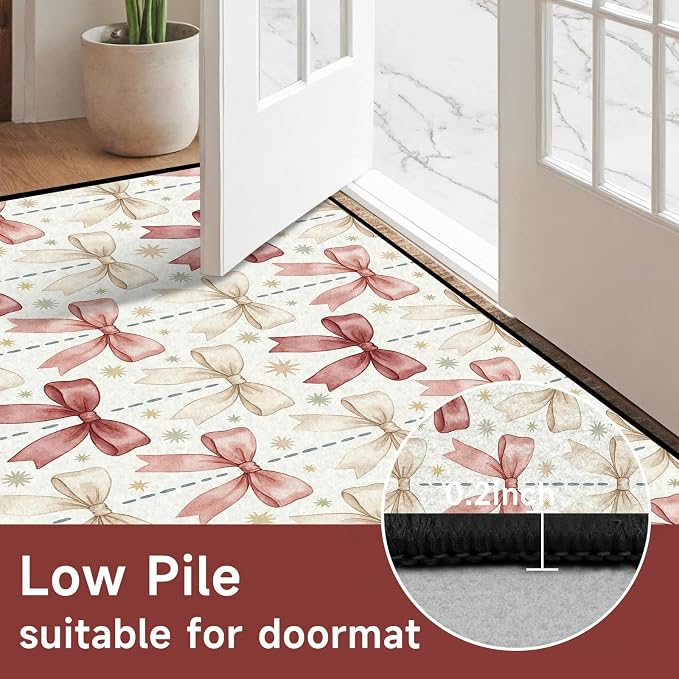 Pink Bowknot Area Rug 6'x9' Watercolor Coquette Aesthetic Non-Slip Washable Carpet for Bedroom Living Room Nursery Kitchen Playroom Home Decor Soft Low Pile Floor Mat