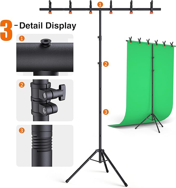 Portable T-Shape Backdrop Stand Support Kit 8x5.3ft, Adjustable Photography Green Screen Backdrop Stand for Parties, Photography Videography Studio (8×5.3Ft)