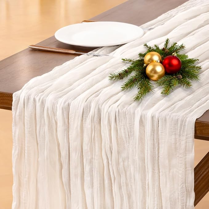 Socomi Ivory White Cheesecloth Table Runner Fall Thanksgiving Boho Rustic Gauze 120 inch 10FT Cheese Cloth Runner for Wedding Party Baby Shower Birthday Home Decor Holiday Decorations