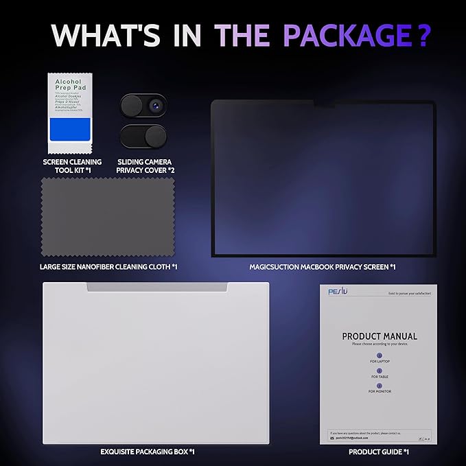 Peslv Privacy Screen for MacBook Air 15 Inch (2023-2025, M2, M3, M4)- A2941 A3114 A3241, MagicSuction™ Removable Anti Spy Black Protector, Glare Blue Light Filter for Mac Laptop Computer