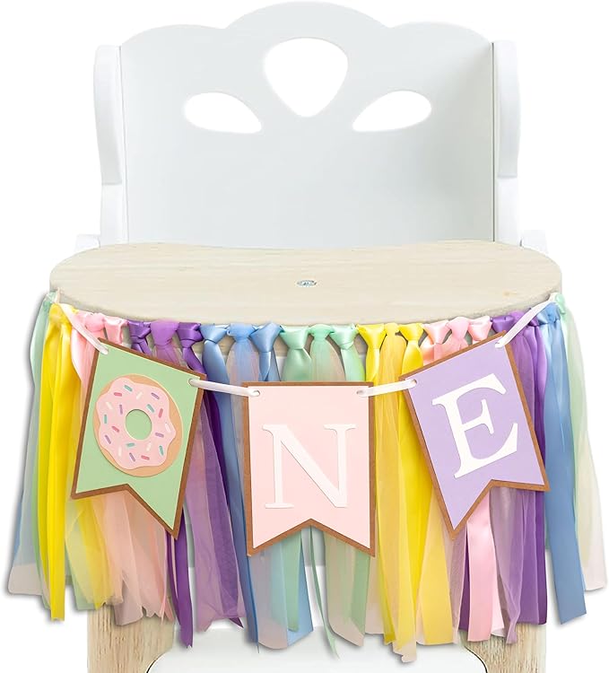 Donut High Chair Banner 1st Birthday - Donut Grow Up Highchair Banner, Sweet One Birthday Party Decorations for Cake Smash, Photo Prop...