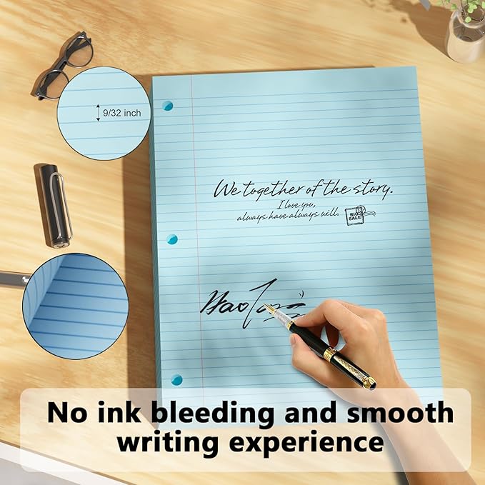 Blue Loose Leaf Paper 200 Sheets Colored Filler Paper 2 Pack 8 * 10.5 College Ruled 3-Hole Punched Paper for 3-Ring Binders Notebook Lined 8" x 10.5"