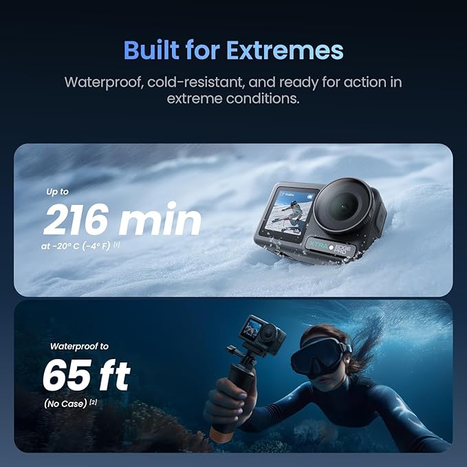 Xtra Edge Pro Action Camera, 4K Vlogging Camera with 1/1.3'' Sensor, 65ft Waterproof, Night View & Stabilization for Cycling, Diving, Sports Shooting