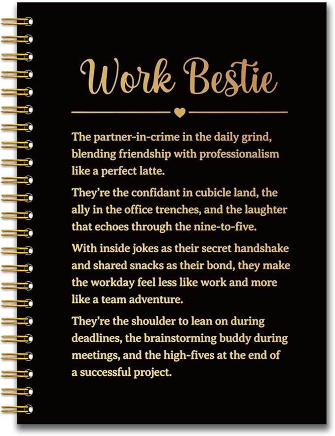 YAZMEEN Work Bestie Black Gold Spiral Notebook（160 Pages） Work Bestie Gift Blank Hardcover Notebook Coworker Appreciation Gift Encouragement Gift Funny Notebook Birthday Gift for Work Bestie Friend