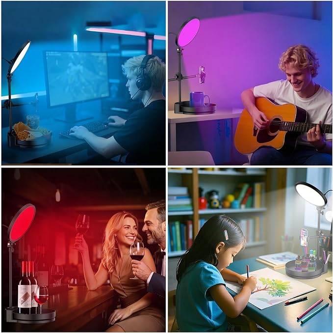 Selfie Light Kit for Desk and Laptop,55W Dimmable Full Screen Ring Light,with Rotating Storage Box,Pen Holder Stand,Phone Holder and Controller (Pink-RGB, 10.5)