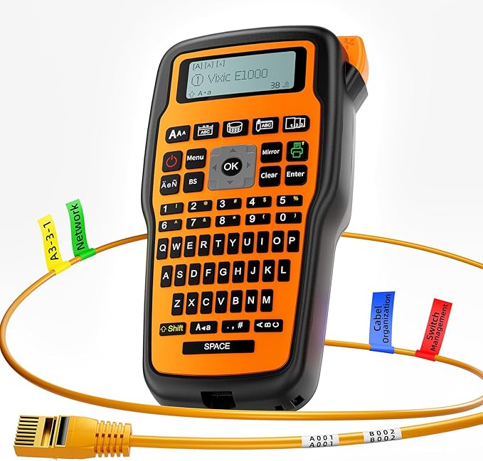 Vixic Industrial Label Maker, Heat Shrink-Labels Maker Waterproof-Labels for Cable Wire Network Office Labeling, E1000 Label Maker Machine with-Tape Electrician Label Makers Handheld Label Machine