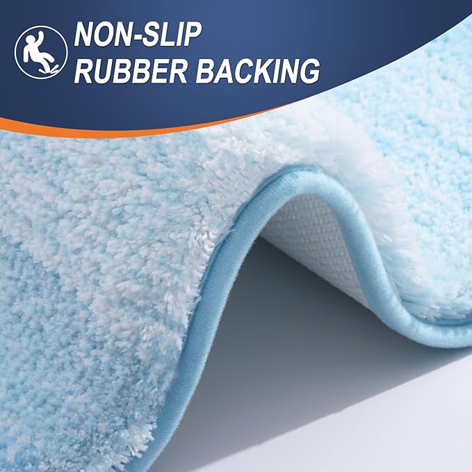 OLANLY Bathroom Rugs Mat 47x17, Extra Soft Absorbent Microfiber Bath Rugs, Rubber Backing, Quick Dry, Machine Washable Bath Mats for Bathroom Floor, Tub and Shower, Home Decor Accessories, Sky Blue