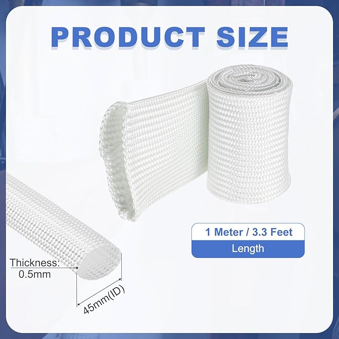 uxcell Insulation Cable Protector,45mm/1.77 Inch-1m/3 Feet High Temp Fiberglass Sleeve White