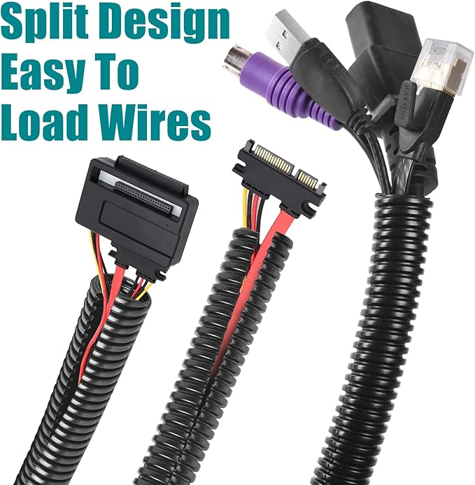 1/4 Inch Wire Loom Split Tubing - 50 ft Cord Protector Electric Wires Covers, Automotive Wire Flexible Conduit, Plastic Wire Cover