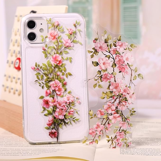 AuriicLeaf Floral Vine PET Stickers – 60PCS Vintage Botanical Design, Waterproof & Pre-Cut, Large Size for Journals, Junk Journals, Scrapbooking, and Craft