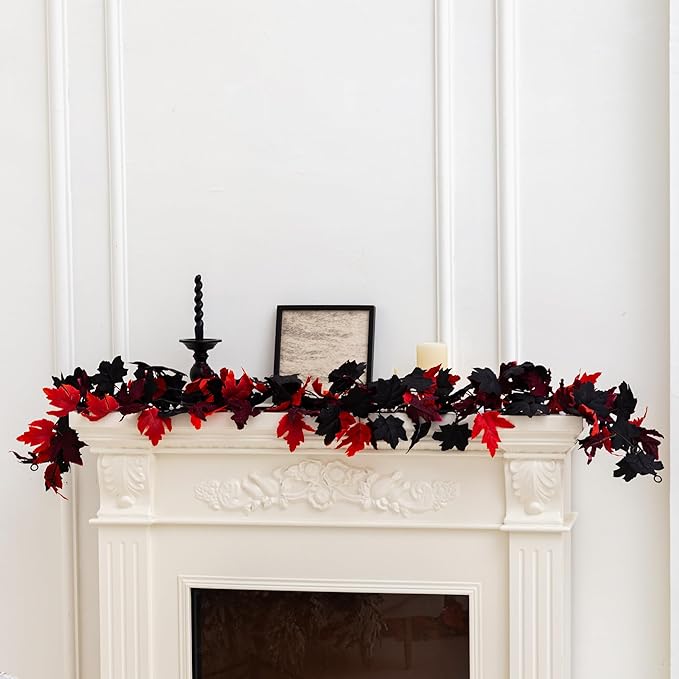Artificial Fall Garland with Maple Leaves, Pumpkins & Berries – 7ft Autumn Garland for Thanksgiving,Halloween, Fireplace Mantel, Doorway & Fall Harvest Table Decor