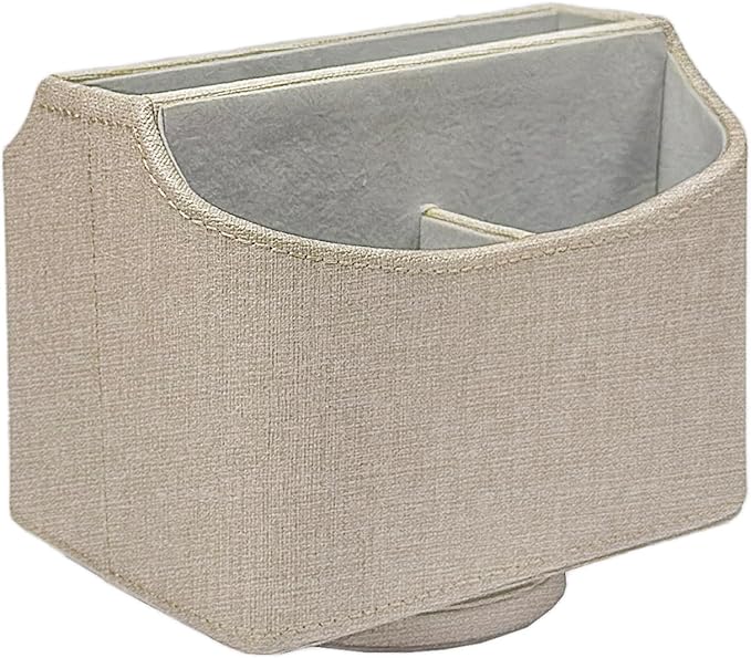 UnionBasic Rotating Desk Organizer, 360 Degree Desk Spinning Caddy, Desktop TV Guide/Mail/Media/Remote Controller Holder Organizer, Linen Texture Leather Beige