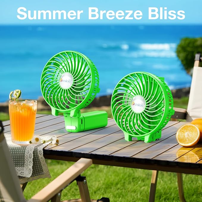 VersionTECH. Portable Handheld Fan, Powerful+Durable+4000mAh+180° Foldable, Mini Table Fans with USB Rechargeable Battery Operated Cooling Accessories for Personal Use, Travel, Office Green