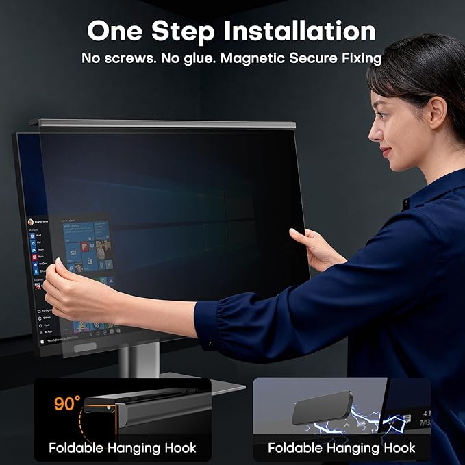 OMOTON Computer Privacy Screen for 27 Inch 16:9 Aspect Ratio Computer Monitor, Magnetic Privacy Eye Protection Anti Glare Blue Light Shield Filter, Hanging Removable Anti-Scratch Protector Film