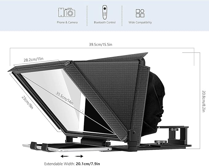 TX12 Teleprompter with Remote App Control, 13inch Metal Teleprompter，Compatible with iPad, Smartphone, DSLR Camera,Collapsible with Carry Case,Easy to Assemble